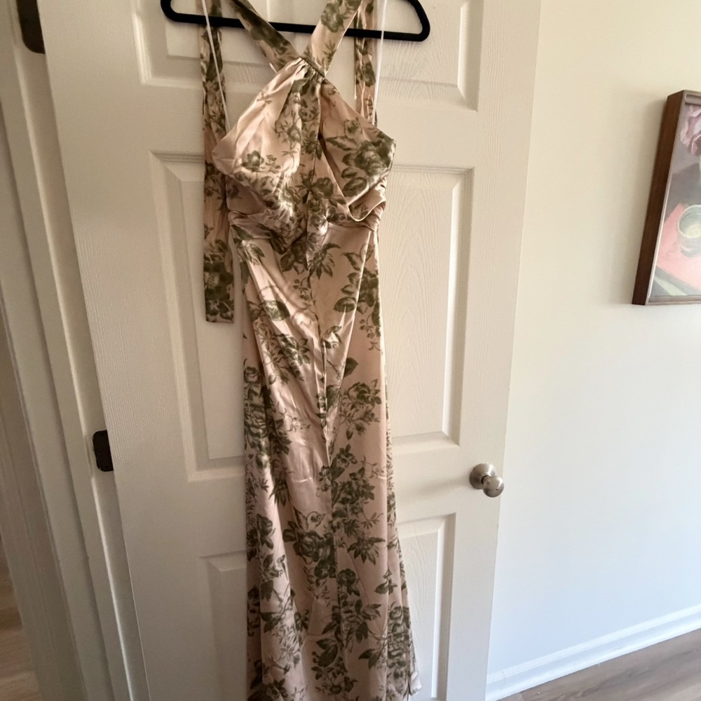 Reformation One-Shoulder Halter Gown - Blush Pink & Olive - Picture 4 of 7